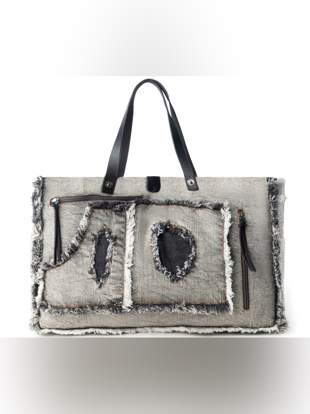 MYRA FRAYED FRONTIER WESTERN DENIM TOTE BAG IN DENIM BLACK WITH FRINGE DETAIL